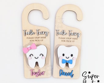 Tooth Fairy Hanger Laser File, Door Hanger, SVG, Laser Cut File, Glowforge files, Cute Teeth Boy Girl, Baby Teeth Pillow Holder Box Keepsake