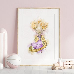 Disney Princesses Watercolor Canvas, Tangled Rapunzel Poster