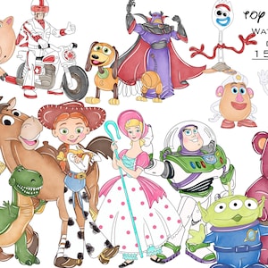 Clipart aquarelle Toy Story PNG, Woody, Buzz l'Éclair, Rex (téléchargement numérique)
