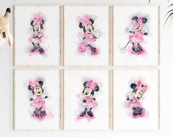 Arte de pared de Minnie Mouse, guardería de Minnie Mouse, arte de Minnie Mouse, impresiones para guardería, decoración de guardería, arte de pared para guardería, imprimibles para guardería, guardería