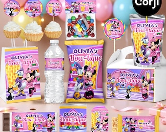 minnie's bowtique birthday party favors bundle, minnie mouse birthday party labels party package party supplies party bundle party pintables