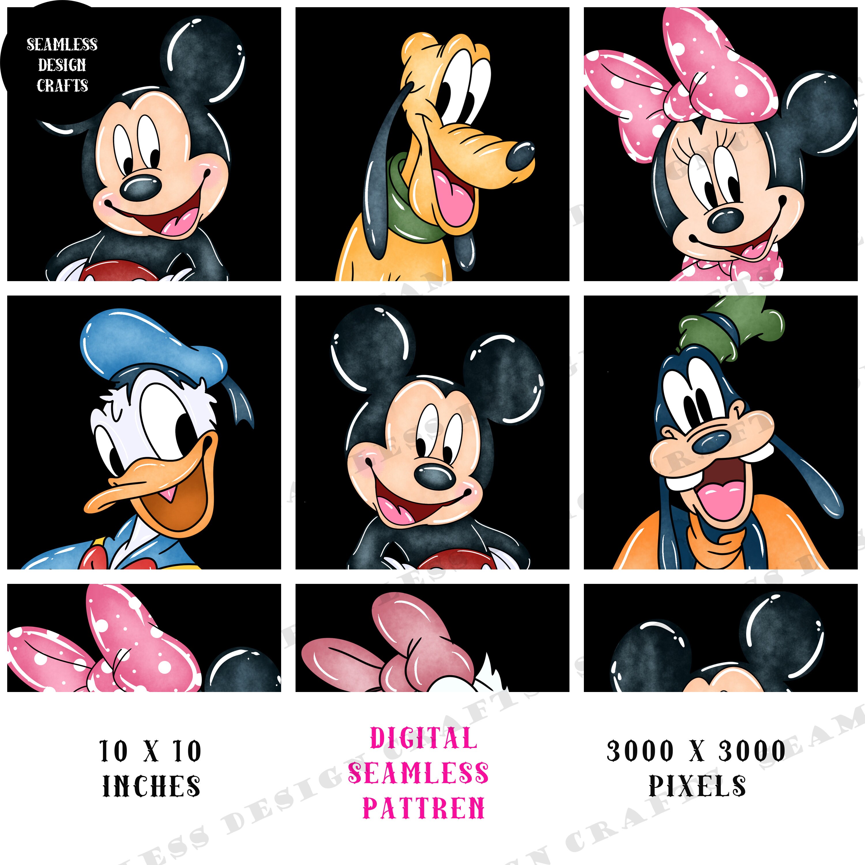 Mickey Character Pattern Mickey Seamless Pattern, Mickey Mouse Watercolor Seamless, Mickey ...
