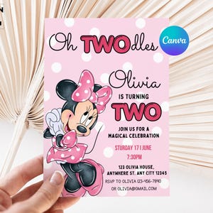 2nd Birthday, minnie invitations, Oh Twodles Invite, pink Minnie Mouse Birthday Invitation, Minnie Mouse Birthday, Minnie Mouse Invite M101