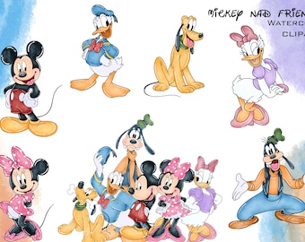 Mickey und Friends Aquarell Clipart Bundle (digitaler Download)