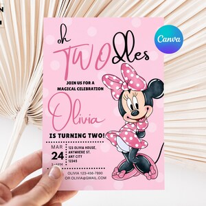 2nd Birthday, minnie invitations, Oh Twodles Invite, pink Minnie Mouse Birthday Invitation, Minnie Mouse Birthday, Minnie Mouse Invite M102