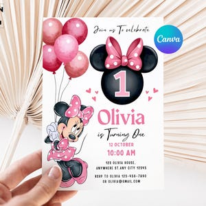 Editable Minnie Mouse Birthday Invitation, Minnie Mouse Birthday, 1st Birthday, Mouse Birthday Invite, Girls  minnie invitations M9