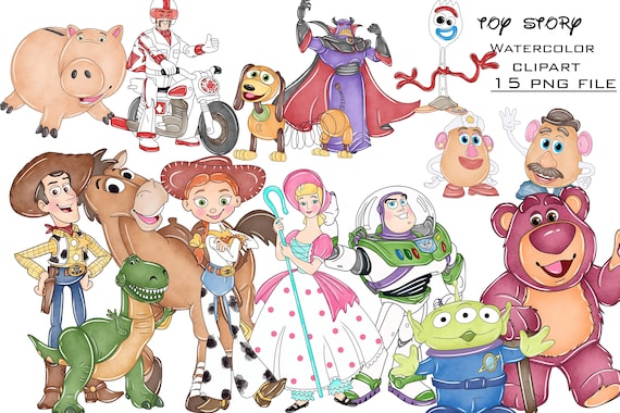 Toy Story Watercolor Clipart PNG, Woody, Buzz Lightyear, Rex (Digital Download)