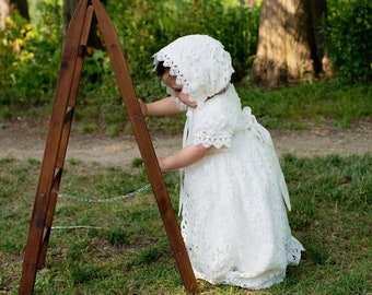 Baby Girls Lace Dress, Baby Christening Gown Christening Dress, Girls Baptism Dress Gown, Infant Lace Blessing Gown Dedication Set Bonnet