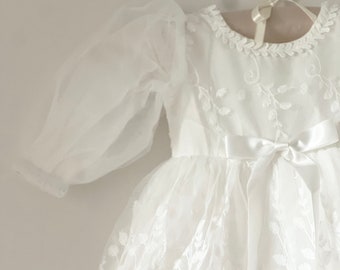 Baby Mädchen Spitzenkleid, Baby Mädchen Langarm Taufkleid Taufkleid, Mädchen Taufkleid Kleid, Säugling Spitzensegen Kleid Mütze