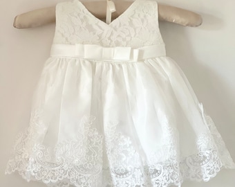 Baby Girls Baptism Dress, Baby Girls Christening Gown, Complete Baby Girls Sleeveless Baptism Dress, Girls Lace Dress with Bow Headband