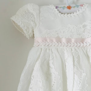 Baby Girls Baptism Dress, Baby Girls Christening Gown, Complete Baby Girls Short Sleeve Baptism Dress with Bonnet, Girls Lace Dress