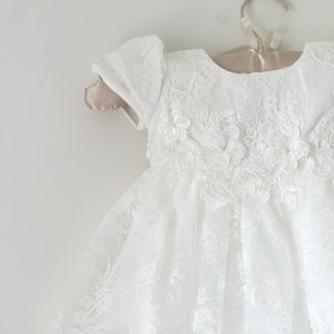 Baby Girls Baptism Dress, Baby Girls Christening Gown, Complete Baby Girls Short Sleeve Baptism Dress with Bonnet, Girls Lace Dress