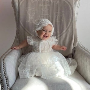 Baby Girls Lace Cross Dress, Baby Christening Gown Christening Dress, Girls Baptism Dress Gown, Infant Lace Blessing Gown Dedication Bonnet