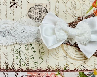 Baby Girls Lace Bow Baptism Headband, Girls Lace Bow Christening Headband, Lace Bow Headband, Baby Lace Bow Headband,Baby Off-White Lace Bow