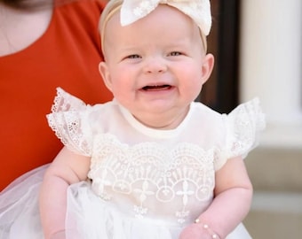 Girls Lace Cross Baptism Dress Baby Christening Gown Christening Dress, Girls Baptism Dress Gown Infant Lace Blessing Gown Dedication Bonnet