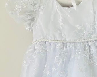 Baby Girls Baptism Dress, Baby Girls Christening Gown, Complete Baby Girls Short Sleeve Baptism Dress with Bonnet, Girls Lace Dress