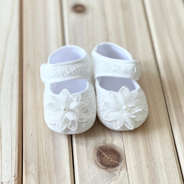 Baby Girls Baptism Shoes, Girls Baptism Shoes, Baby Baptism Dress, Lace Pearl Baptism Dress, Girls Lace Floral Shoes, Lace Christening Shoes