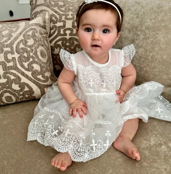 chinese dress ladies Sunnypetal White Lace Baptism Dress for Baby Girl – Elegant Christenin –  sunnypetal main image 0