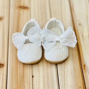 Baby Girls Ivory Baptism Shoes, Girls Baptism Shoes, Baby Baptism Dress, Lace Baptism Dress, Girls Lace Floral Shoes, Lace Christening Shoes