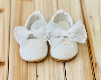 Baby Girls Ivory Baptism Shoes, Girls Baptism Shoes, Baby Baptism Dress, Lace Baptism Dress, Girls Lace Floral Shoes, Lace Christening Shoes