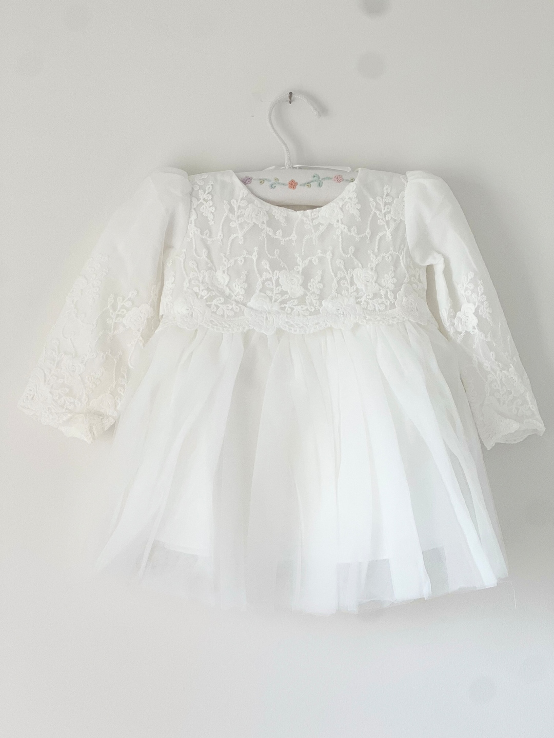 2 PCS Round Necked Lace Christening Dress for Baby with Bow Cute Birthday Dresses main image 1
