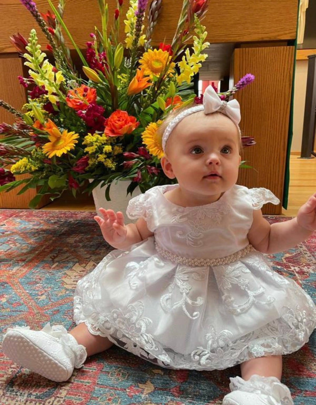 Baby Girls Baptism Dress, Baby Girls Christening Gown, Complete Baby