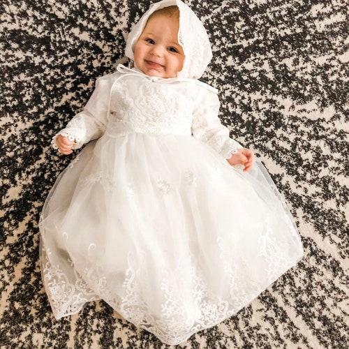 Baby Girl Christening Dress Long Sleeve Baptism Dress Lace Etsy