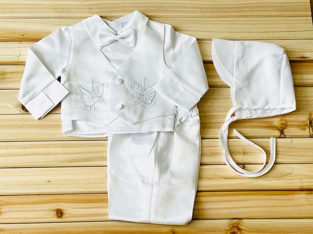 Baby Boys Baptism Outfit, Boys Christening Outfit With Cross Embroidery