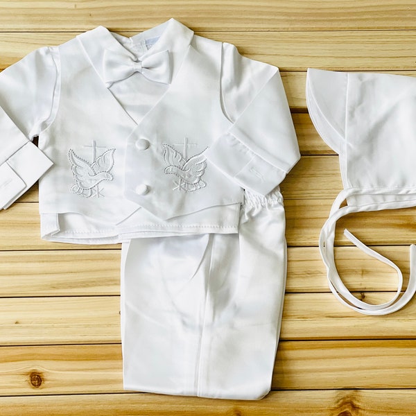 Baby Boys Baptism Outfit, Boys Christening Outfit with Cross Embroidery, Baptism Christening Outfit Set Boys, Blessing Outfit for Boys Hat