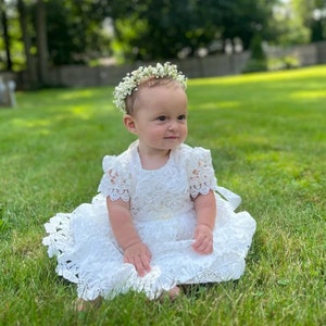 Baby Girls Lace Dress, Baby Christening Gown Christening Dress, Girls Baptism Dress Gown, Infant Lace Blessing Gown Dedication Set Bonnet