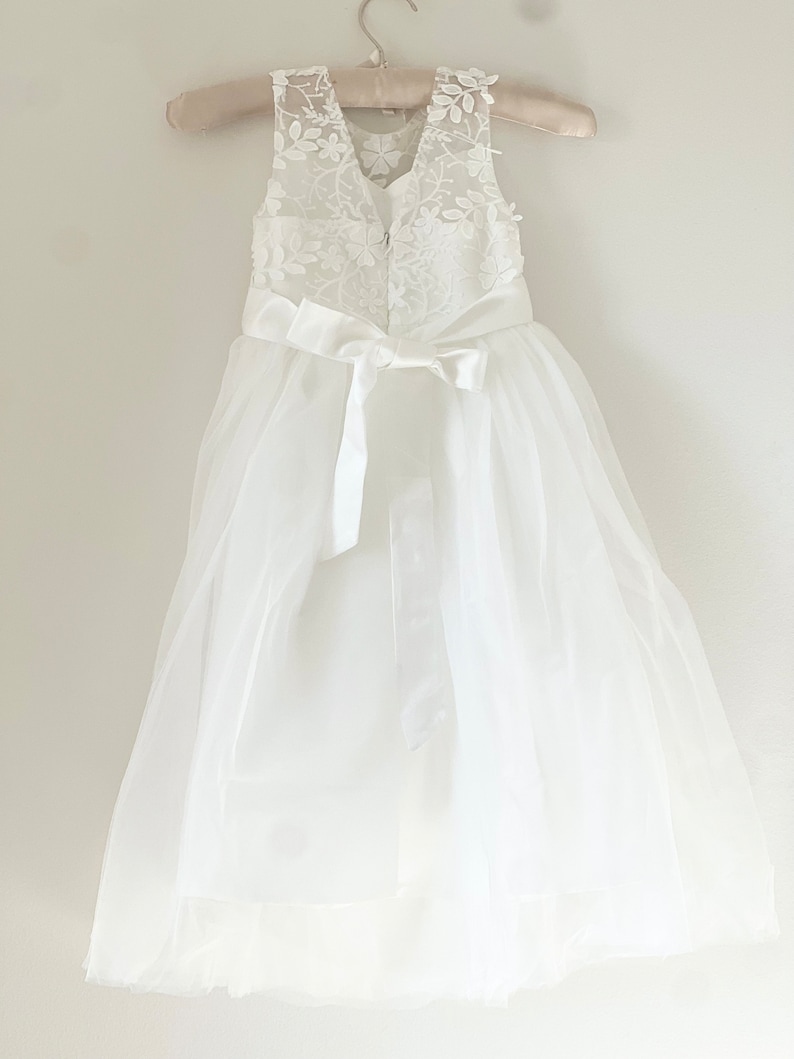 Girls White First Communion Dress, Sleeveless First Communion Gown