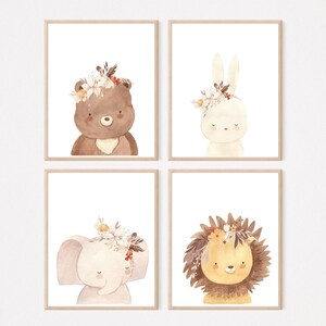 Animal Nursery Wall Art, Printable Boho Nursery Wall Art, Gender Neutral Nursery Decor, DIGITAL Download, Boho Floral