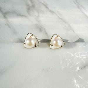 Elegant Freshwater Pearl Stud Earrings, Triangle Design | 14k Gold-Filled | Perfect Gift for Women