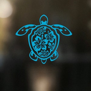 Hibiscus Floral Turtle Die Cut Vinyl Decal|Car Window|Truck|Jeep|RV|Camper|Gift|Birthday|Mothers Day|Best Friend|Laptop|Christmas Gift