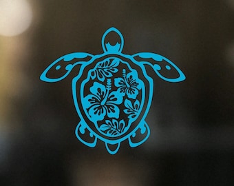 Hibiscus Floral Turtle Die Cut Vinyl Decal|Car Window|Truck|Jeep|RV|Camper|Gift|Birthday|Mothers Day|Best Friend|Laptop|Christmas Gift