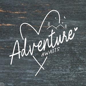 Adventure Awaits Heart Vinyl Die Cut Decal|Travel Decal|Car|Jeep|RV|Camper Decal|Laptop Sticker|Gift For Her|Outdoorsman Gift|