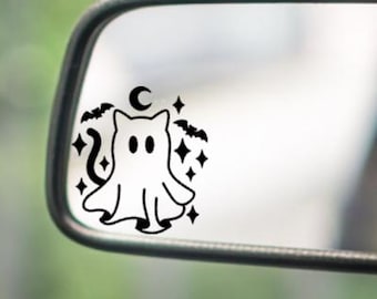 Cat Ghost Vinyl Rearview Mirror Decal|Halloween Car Mirror Sticker