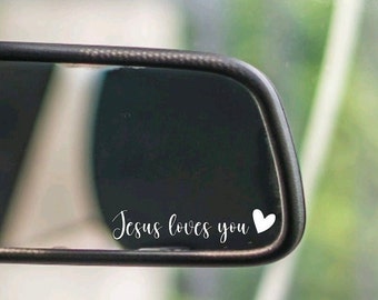 Jesus Loves You With Heart Vinyl Decal|Mirror|Rearview|Vanity|Side|Gift|Religious Decal|Tiny Decal|Friend|Mom|Sister|Free Shipping