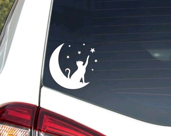 Moon Cat Vinyl Die Cut Car Decal|Laptop Decal|Premium Outdoor Vinyl|Gift For Her|Mom Car Accessory|Car Bling|