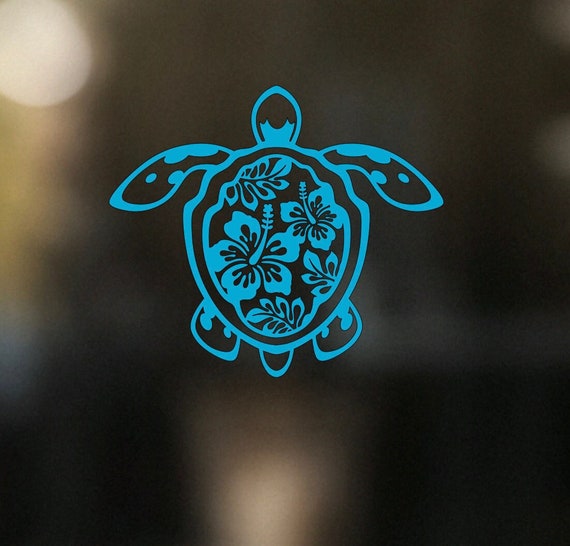 Hibiscus Floral Turtle Vinyl Decal