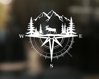 Moose Mountain Compass Vinyl Decal|Fathers Day Gift|Birthday|Hunter|Camper|Outdoorsman|Truck Window|Rear|Car|RV|Husband|Valentines Day Gift