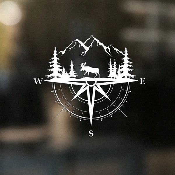 Moose Mountain Compass Vinyl Decal|Fathers Day Gift|Birthday|Hunter|Camper|Outdoorsman|Truck Window|Rear|Car|RV|Husband|Valentines Day Gift