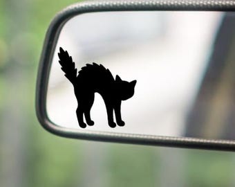 Halloween Black Cat Mirror Vinyl Decal|Rearview Mirror Sticker