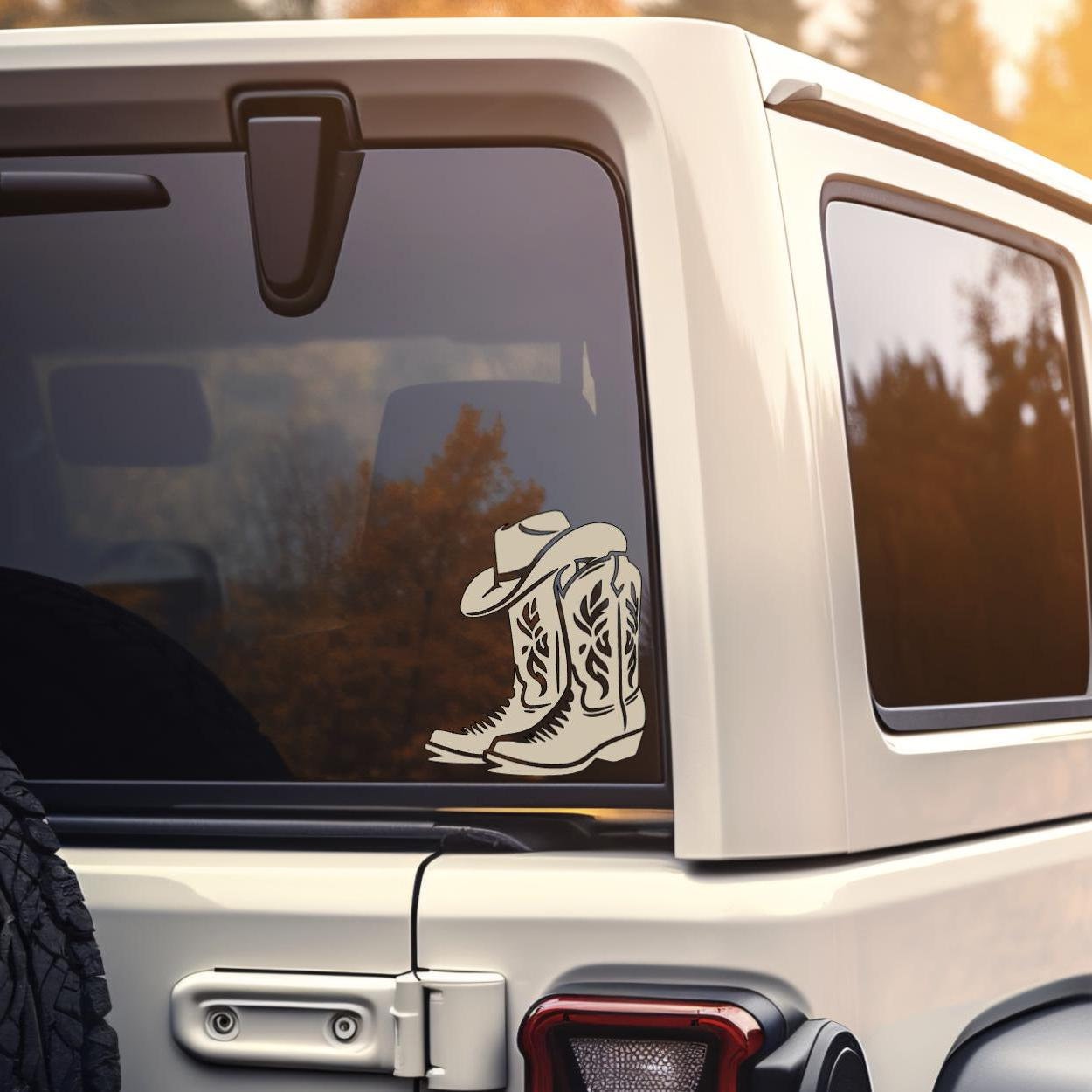 Western Cowboy Boots & Hat Vinyl Car Decal|Cowgirl Decal|Laptop Decal|Water Bottle Decal|Valentines Day Gift|Christmas Gift|Gift For Her Him