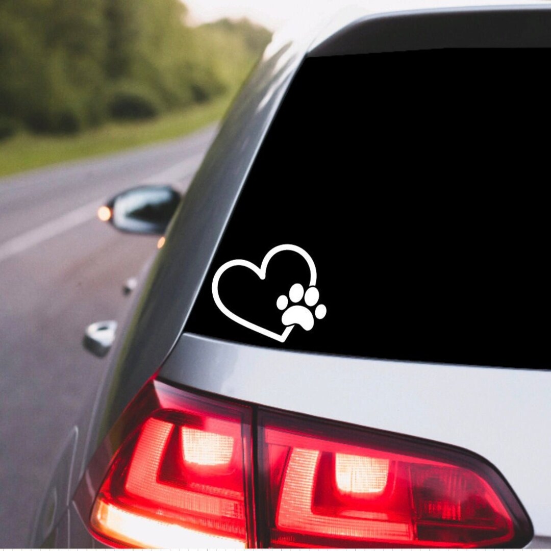 Paw Print Heart Die Cut Vinyl Decal – 3" White Sticker For Car Window, Laptop, DIY Puppy Love