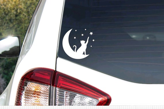 Moon Cat Vinyl Die Cut Car Decal|Laptop Decal|Premium Outdoor Vinyl|Gift For Her|Mom Car Accessory|Car Bling|