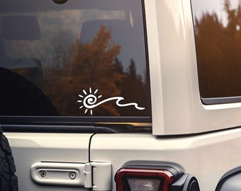 Wave And Sun Vinyl Decal|Car Window Decal|Beach Decal|Laptop Decal|Tumbler Decal|Surf Decal|Gift For Mom|Birthday Gift