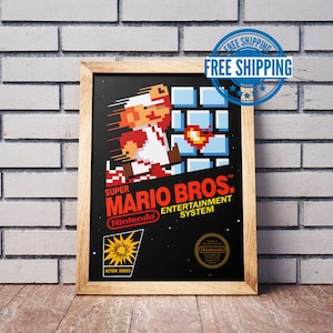 Vintage NES Game Box Art Poster, Super Mario Bros