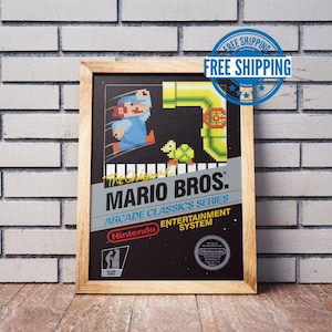 Vintage NES Game Box Art Poster, Mario Bros