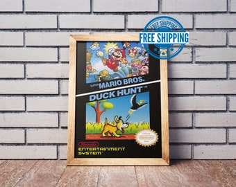 Vintage NES Game Box Art Poster, Super Mario Bros Duck Hunt